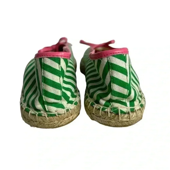Extra-fine Sugar Espadrilles Size 6 Green/White Stripe with Pink Bow Flats - Picture 10 of 16